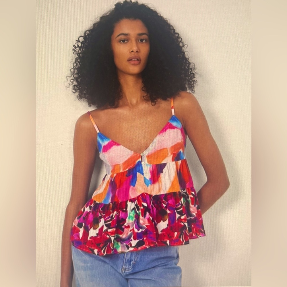 FRENCH CONNECTION Isadore Delphine Patched Tiered Camisole Top Size 10